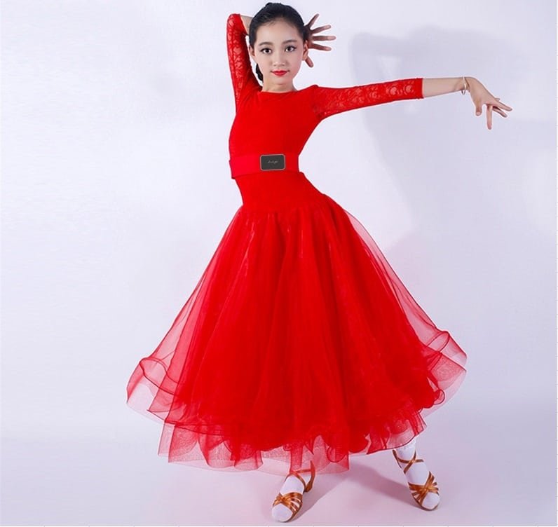 paidiko-forema-evrwpakwn-horwn-ballroom-dress-kokkino